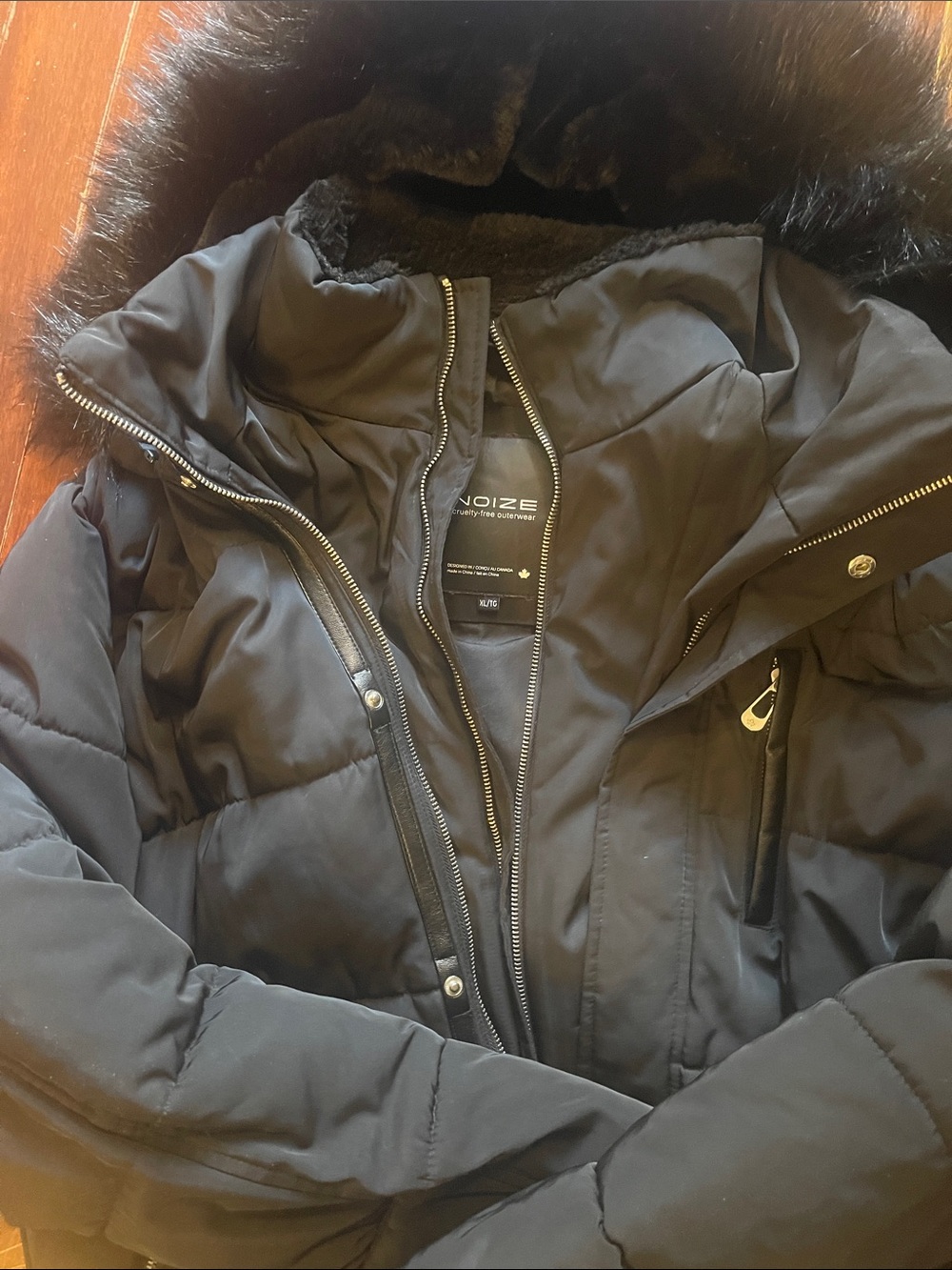 Noise Black Puffer Jacket with Vegan Fur Hood